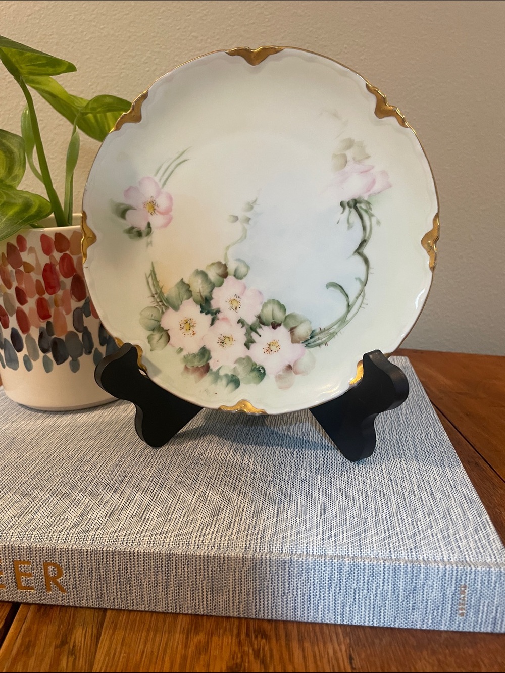 Antique MZ Austria Habsburg-China Porcelain Plate – Pink Roses & Gold Gilt –7.5"